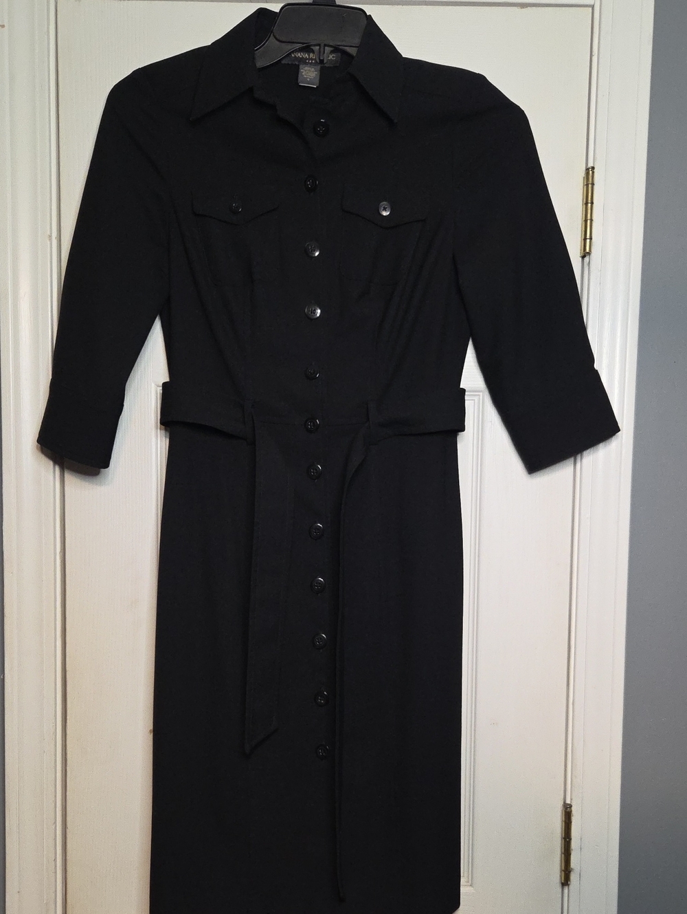 Banana Republic Factory Black Midi Shirt Dress with Tie Belt